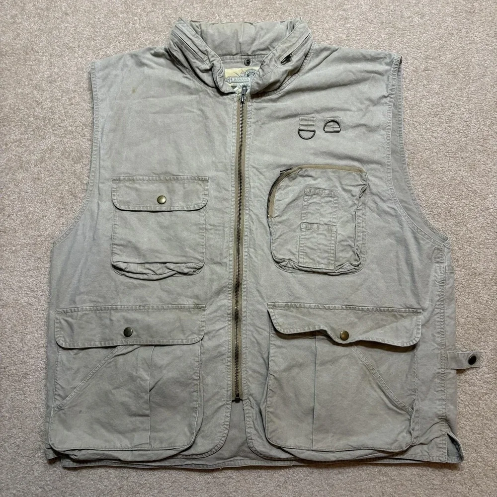 Vtg Banana Republic Safari Vest Mens XL Gray Cotton Utility Outdoor Travel 80s